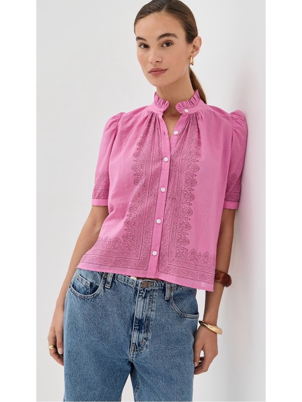 Women’s Pink 
 Button-Front Top